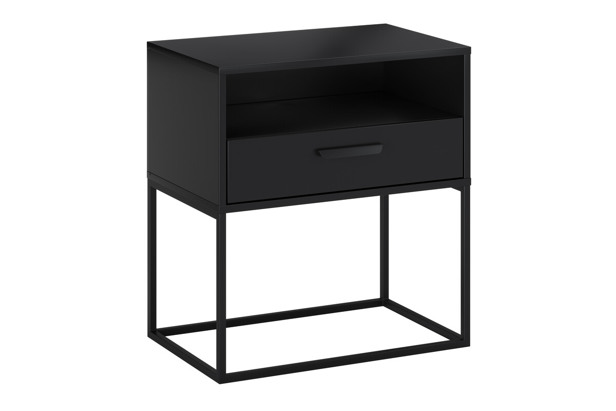 Produse - Noptieră Navello 61-60-1S1O, lățime 60 cm, PAL Melaminat Negru Mat, 1 Sertar - COMAD, cod NAVELLO BLACK 61-60-1S1O